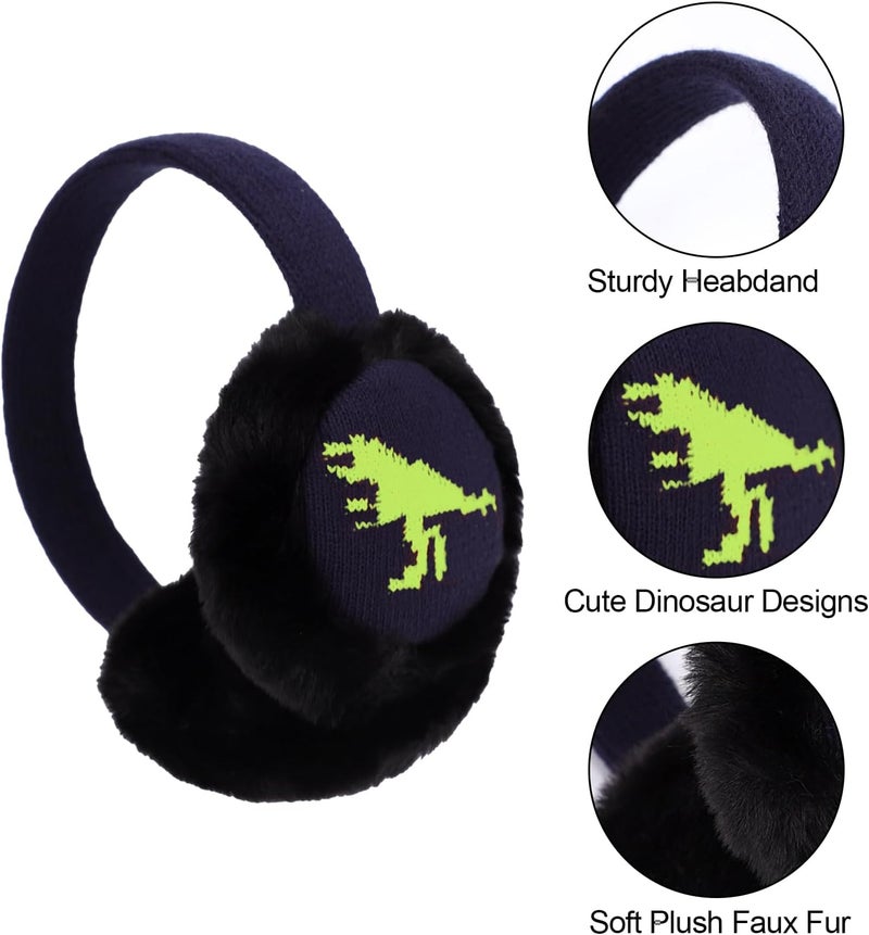 BUTITNOW Toddler Kids Knit Dinosaur Earmuffs Soft Plush Comfortable Winter Outdoor Ear Warmers for Boys Girls - Image 2